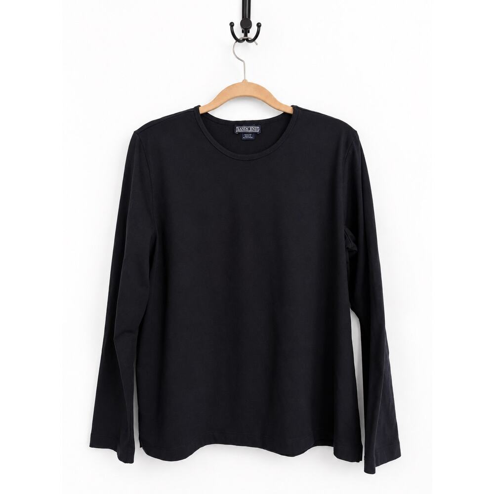 Lands’ End Black Long Sleeve Crew Neck Cotton Tee Shirt Women’s L 14-16 - Picture 4 of 9